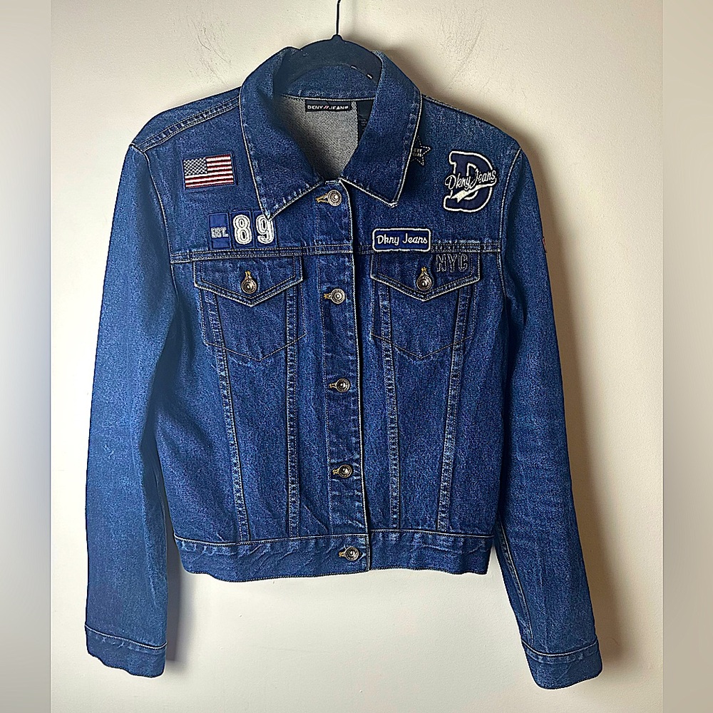 🔥 DKNY Jeans Women’s Y2K Vintage Patchwork Cotton Denim Jacket | Size XL